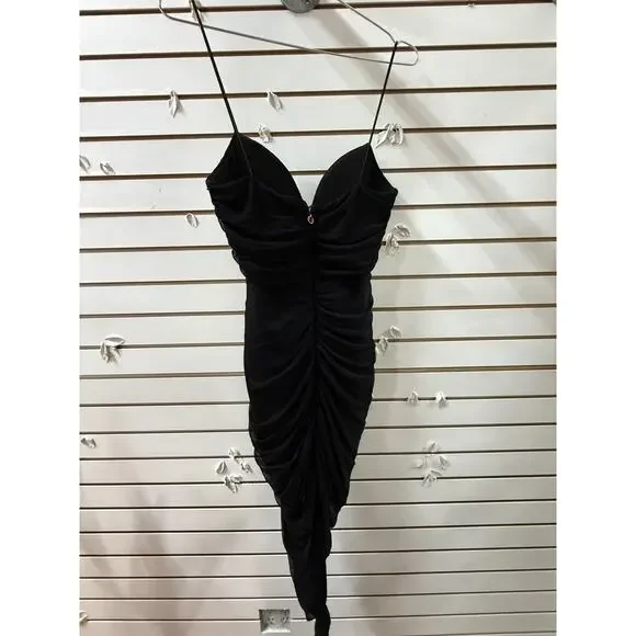 Nookie Nylon Moscow Ruched Asymmetric Maxi Evening Gown Black Women's Size L